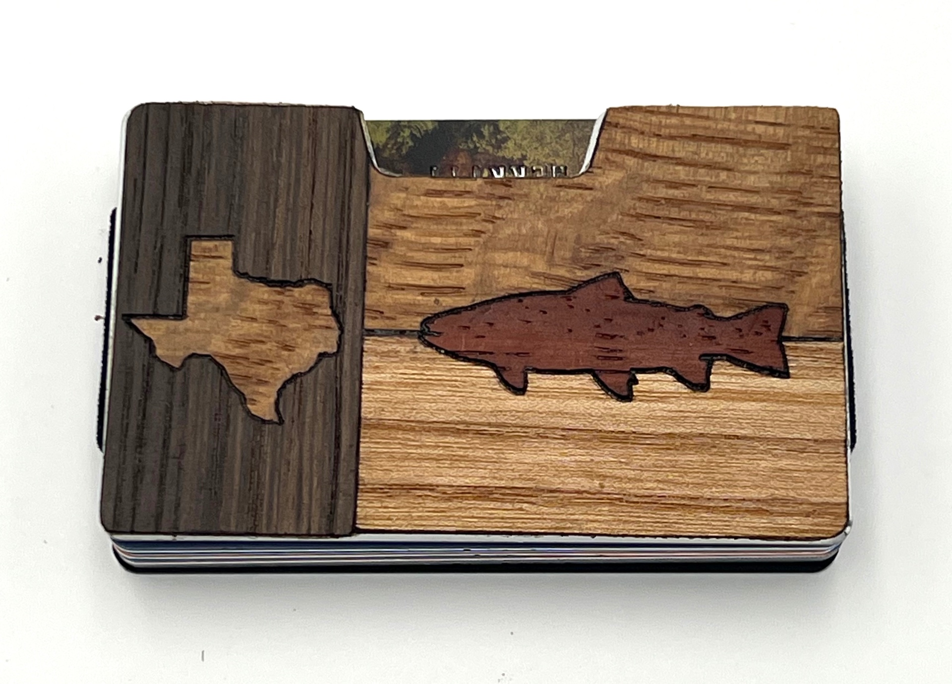 Texas and trout wood inlay wallet