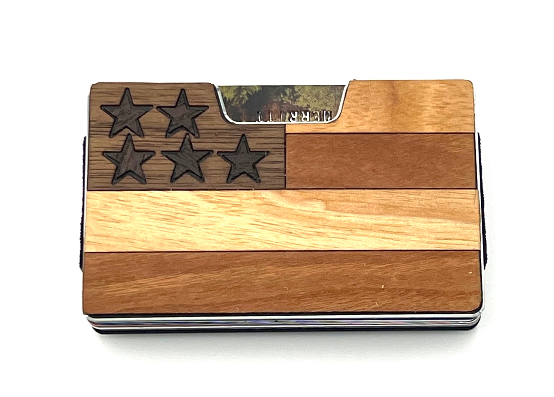 Five-star wood inlay flag wallet