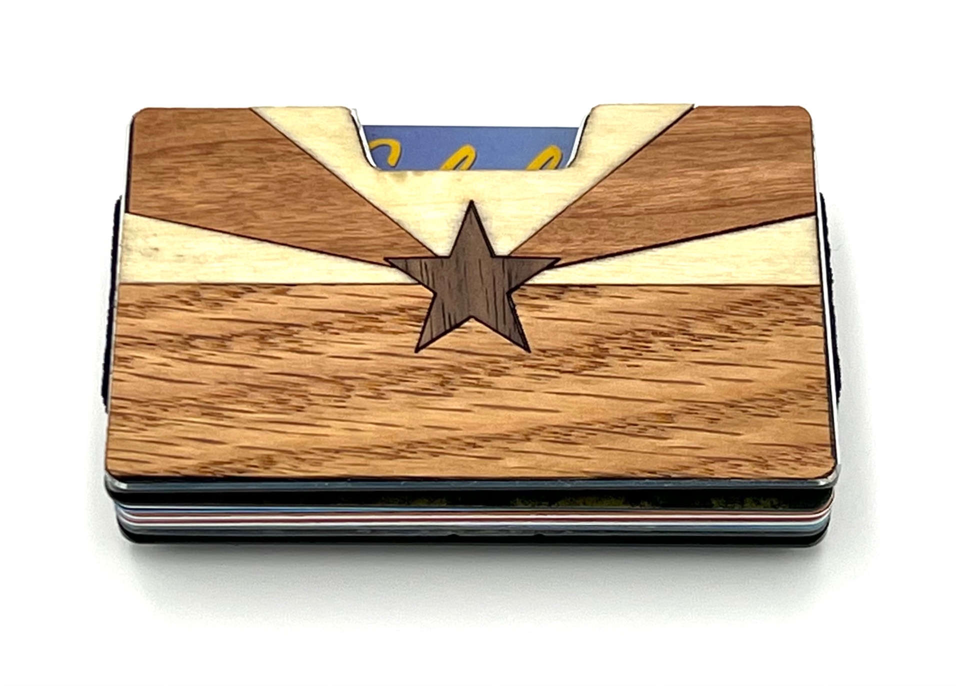 Starburst wood inlay wallet